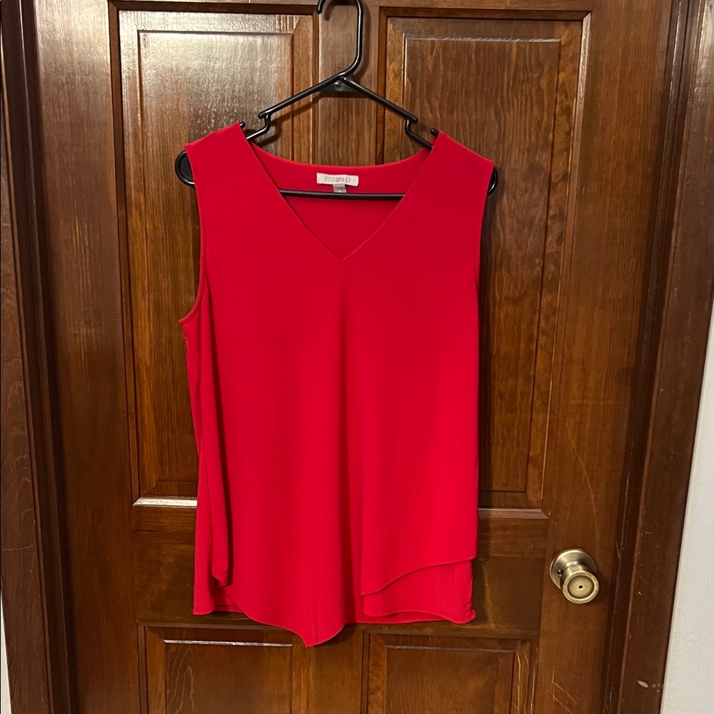 Roz & Ali Red Sleeveless V-Neck Blouse